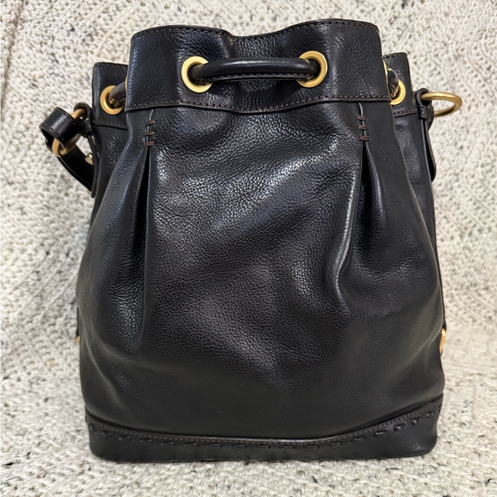 Dooney and Bourke Florentine Leather Whipped Stitched Drawstring Bucket Bag - Picture 5 of 8